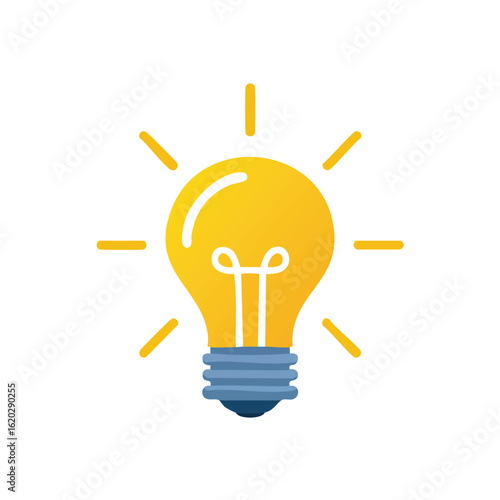 Vector Illustration of a Lightbulb Turned On with Rays of Light - AI Generated