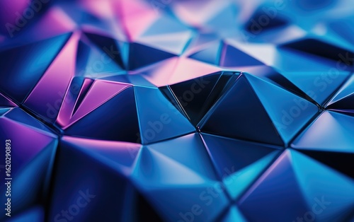 Abstract blue background with shining crystal triangles, a luxurious and brilliant geometric pattern