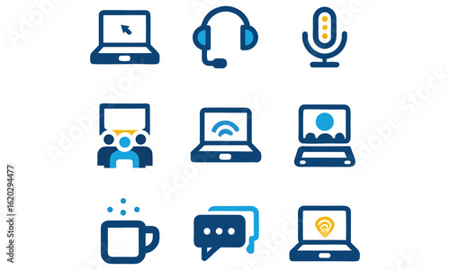 Remote Work and Digital Nomad Icons for Productivity, Travel and Online Business