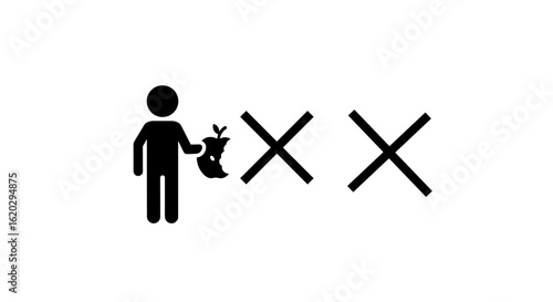Person discarding apple emblem with prohibition symbols