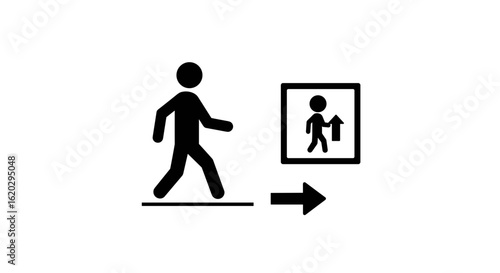 Walking figure near an informational sign