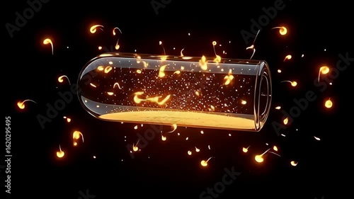 As if captured in an ethereal dream, a floating glass capsule filled with dancing fireflies glows softly, the fireflies curling and spiraling around the capsule in choreographed elegance,