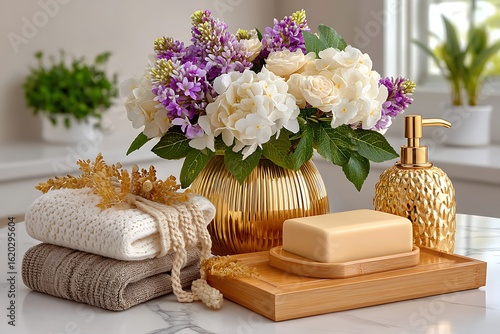 White soap dish with flowers high resolution picture