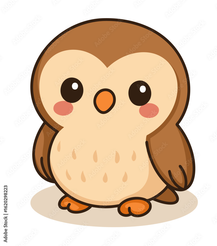 Obraz premium Cute owl illustration, designed in a cheerful kawaii style. Ideal for nature or bird-related content, perfect for children’s illustrations or wildlife projects.
