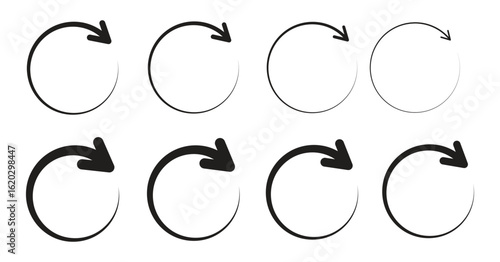 Collection of circular arrow vector icons. Symbols for reload, refresh, reset, and more are isolated on a white background. Vector illustration