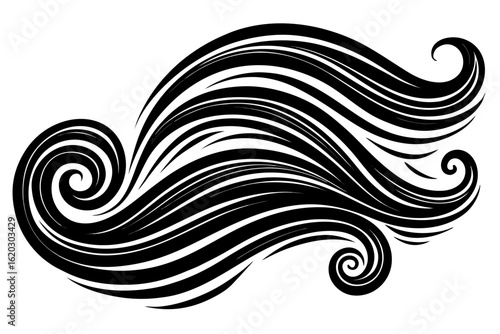 Dynamic flowing black swirls design element, a modern graphic with elegant curves and stylized waves for creative projects, adding visual interest and artistic flair in any composition