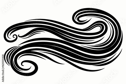 Elegant flowing swirls with dynamic movement, ideal for modern designs and creative projects, a stylish graphic element with sophisticated curved lines and artistic flair