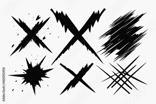 Edgy black grunge scratch set, perfect for adding a bold, distressed look to your designs, with a variety of textures that can be used to create unique overlays and backgrounds