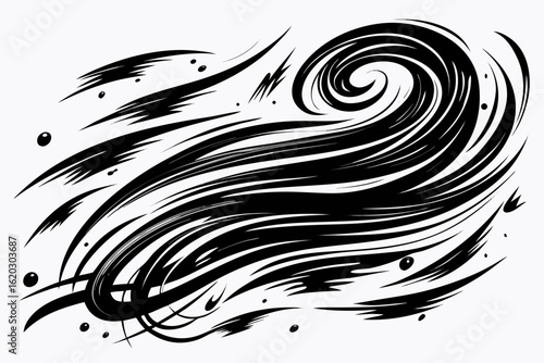 Dynamic swirl with abstract elements, a bold statement piece for modern designs and creative projects, evokes energy and movement with a contemporary aesthetic, originally from a vector