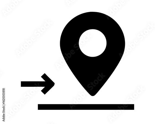 Flat design icon of a location pin with an arrow, representing a meetup, destination, or check-in.