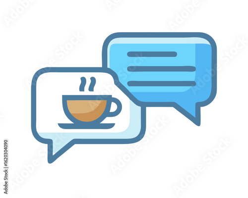 Flat icon design of a coffee break chat, a symbol for an informal meeting or discussion.