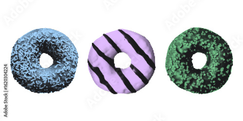 Pop art collage with donuts. Halftone style. Perfect for sticker, menu, streetwear designs, zines, editorial covers, poster art, album visuals, social media