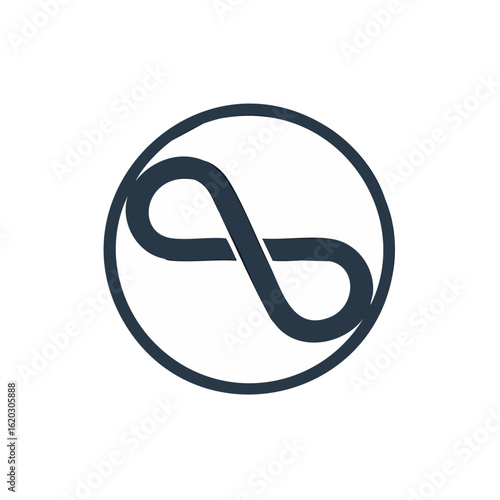 Blue Infinity Symbol Inside White Circle on Black Backdrop - Connection, timeless, unlimited