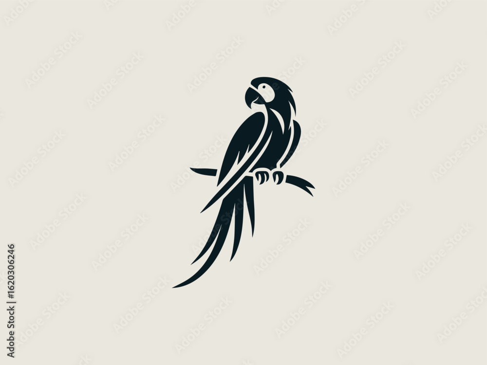 Fototapeta premium Vibrant macaw parrot silhouette vector logo for tropical travel agencies