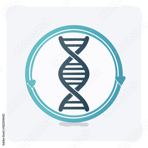 DNA helix symbol with cycle arrows, genetic engineering or biotechnology concept. Medical or science innovation, vector illustration