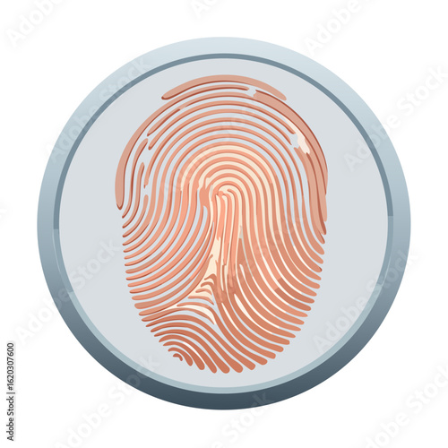 Fingerprint Icon on Gray Button, Security Identification Concept