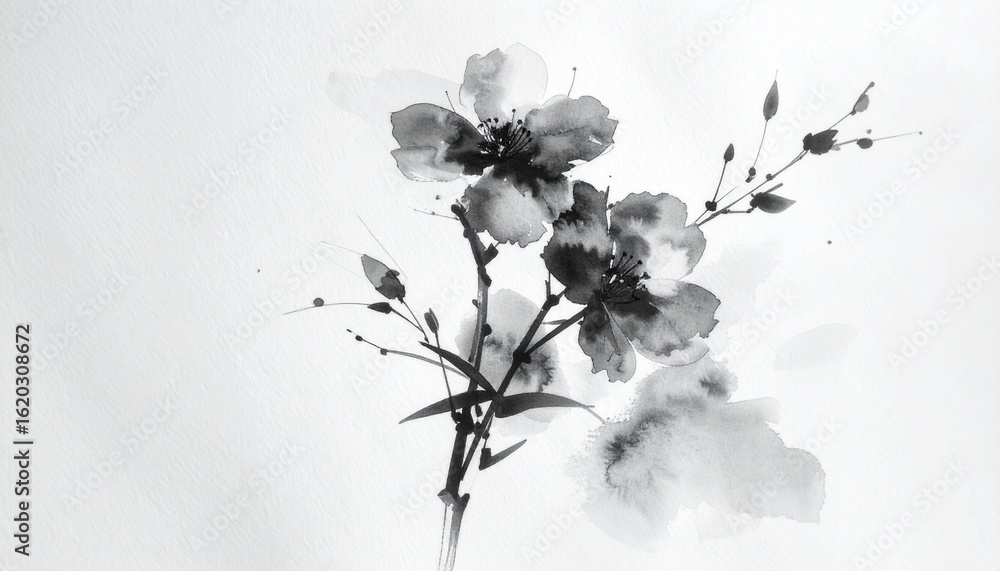 custom made wallpaper toronto digitalElegant Black and White Watercolor Flower Illustration