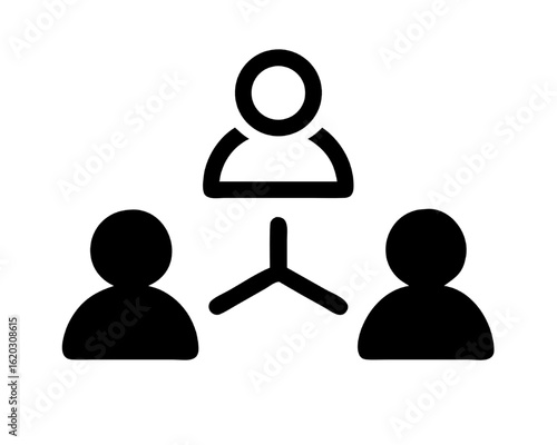 A simple icon of connected people in a network, a graphic symbol for teamwork and leadership.