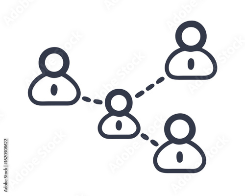 Simple icon of connected people representing a social network, teamwork, or community.