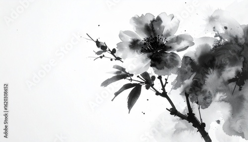 Wallpaper Mural Elegant Ink Wash Cherry Blossoms in Monochrome Art Torontodigital.ca