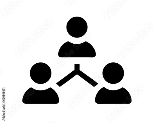 Simple vector icon of connected people representing a team, network, or business hierarchy.