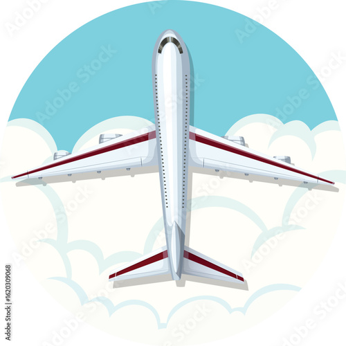 Art & Illustration  "White Airplane Flying Above the Clouds in Clear Blue Sky"