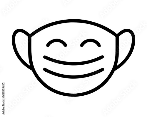 Simple Line Art Illustration of a Smiling Face Mask Symbol for Happiness and Protection