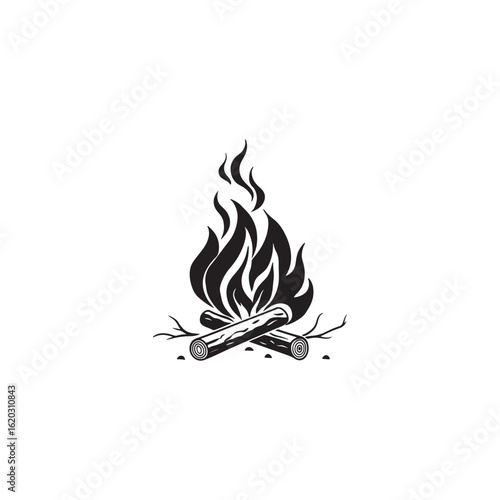 Bold black silhouette vector of rising bonfire flames, bonfire flames vector image.