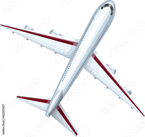 Art & Illustration  "Passenger Airplane in Flight, Angled View with White Background"