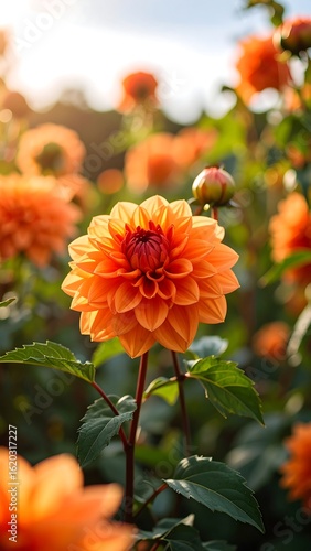 Vibrant orange dahlia blossoms