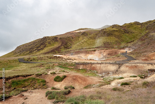 Geothermal Landscape with Steam Vents in Icelandic Highlands