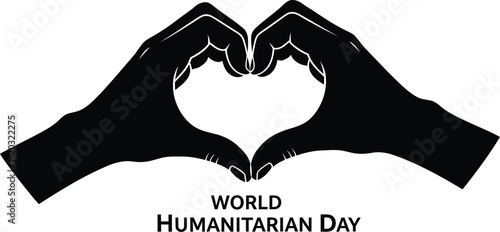 Vector art of world humanitarian day illustration featuring two hands forming a heart shape, symbolizing love, care, and support 