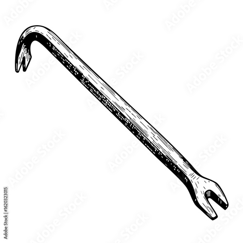 Vintage sketch of a crowbar tool in black and white  