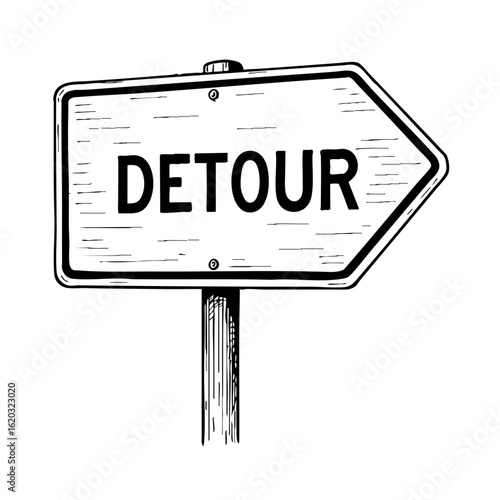 Vintage sketch of a detour sign pointing to the right  