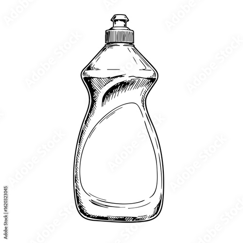 Vintage sketch of a clear dish soap bottle with a pump top  