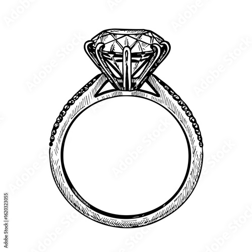 Vintage sketch of an elegant diamond engagement ring  