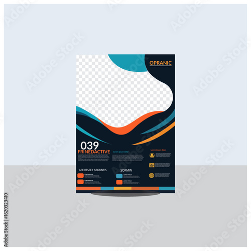 Modern flyer design template for business presentations. A vibrant, dynamic flyer template featuring a clean layout with a transparent placeholder for custom content.