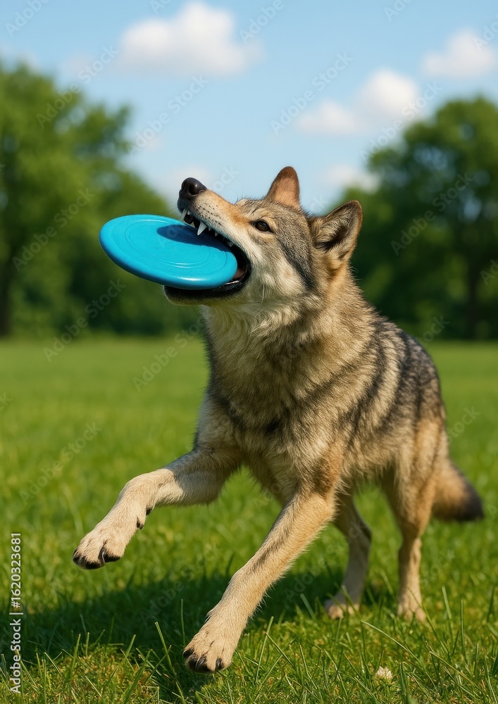 Wolfdog playing with frisbee outdoors. Wolfdog playing with frisbee outdoors.