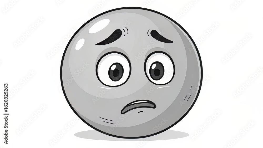 Fototapeta premium Grayscale worried face emoji with shaking features, expressing nervousness or internal doubt