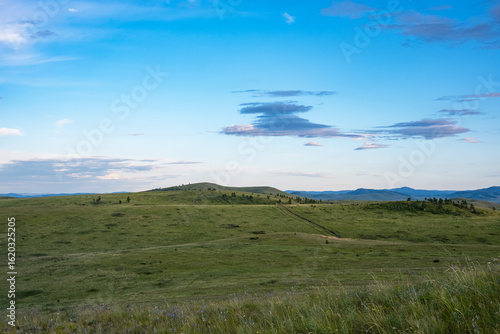 Beautiful evening landscape in the steppe area