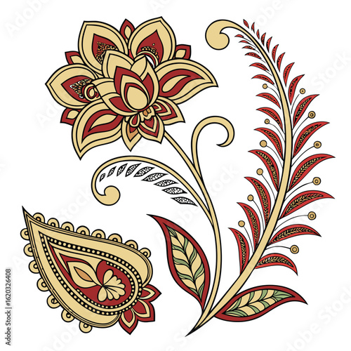 Elegant indian floral motif collection featuring lotus flowers and decorative elements