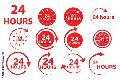 24 HOURS icon set. collection of 24 hours vector.