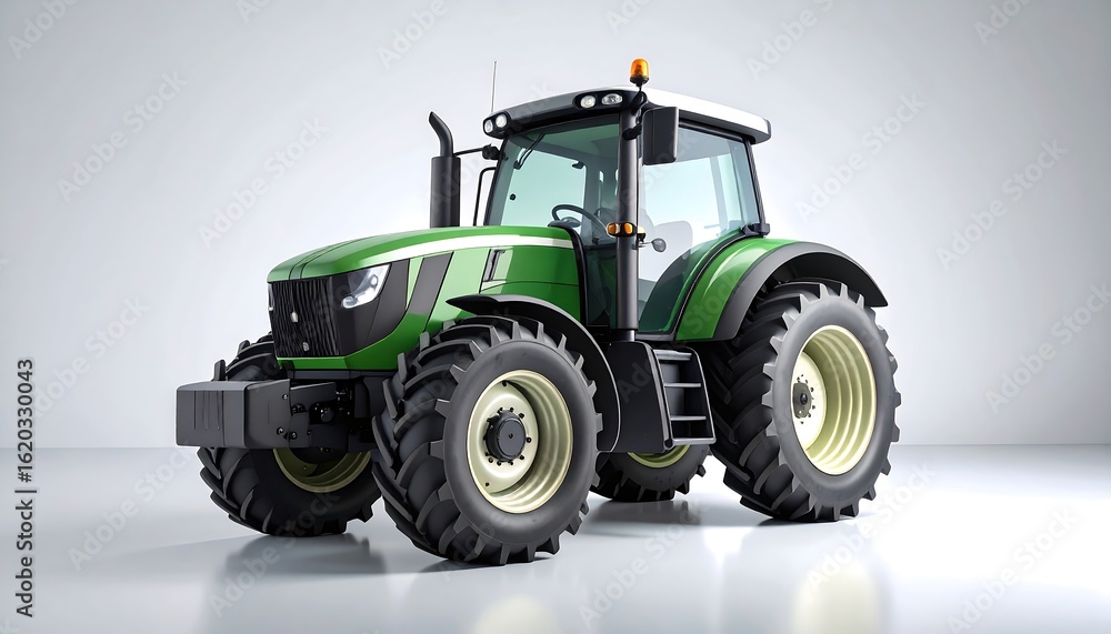 Obraz premium Modern green tractor, front view