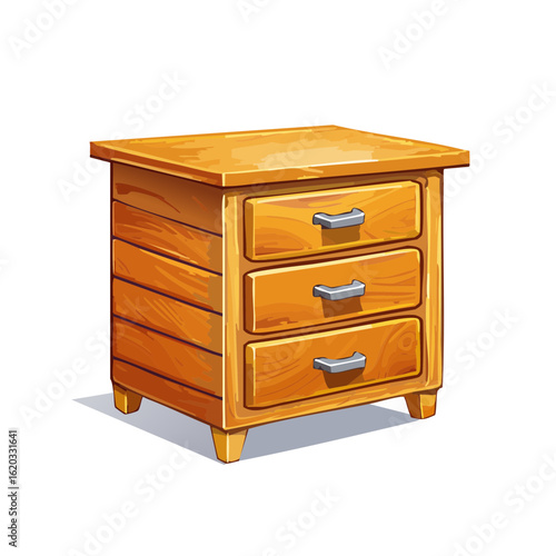 Wooden chest of drawers illustration for bedroom furniture design and home decor projects. Three drawers storage unit.