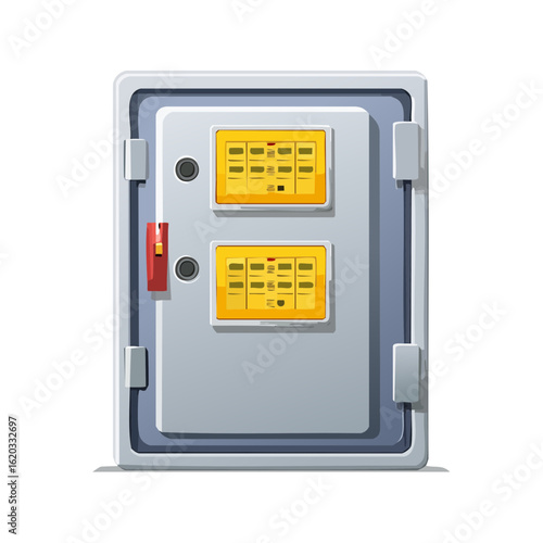 Cartoon Electrical Panel with Yellow Displays Breaker Box Power Distribution System