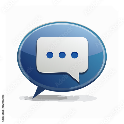 Blue Speech Bubble Icon with Ellipsis Pointing Downwards Digital Communication