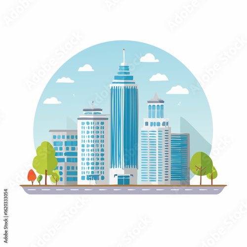Flacher Vektor-Stil – Illustration einer modernen Stadtlandschaft