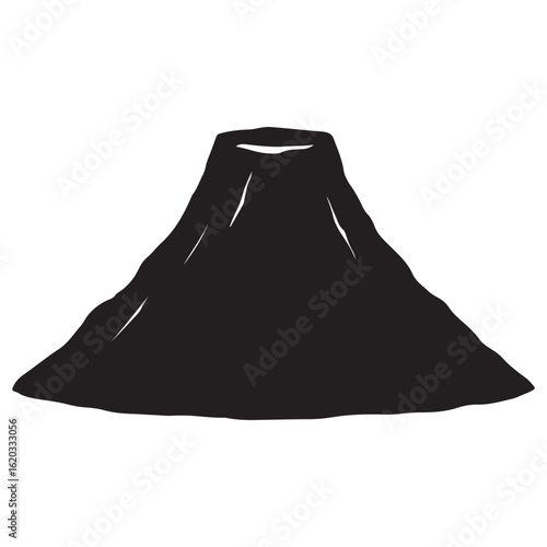 Silhouette of Volcano Mountain Isolated on White Background

