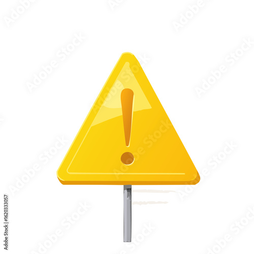 Yellow Warning Sign with Exclamation Point for Alert, Hazard or Roadside Safety