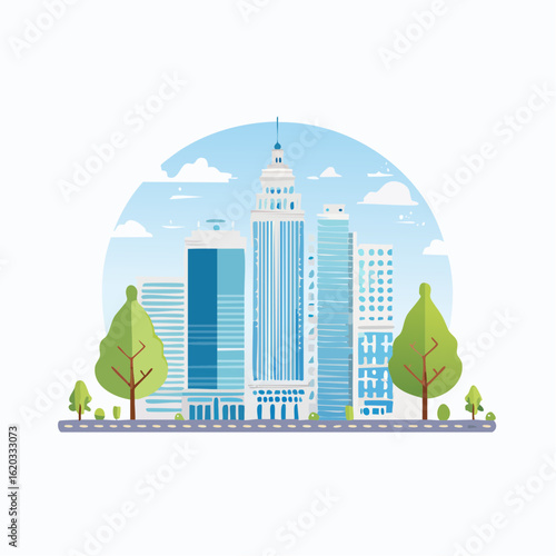 Flacher Vektor-Stil – Illustration einer modernen Stadtlandschaft